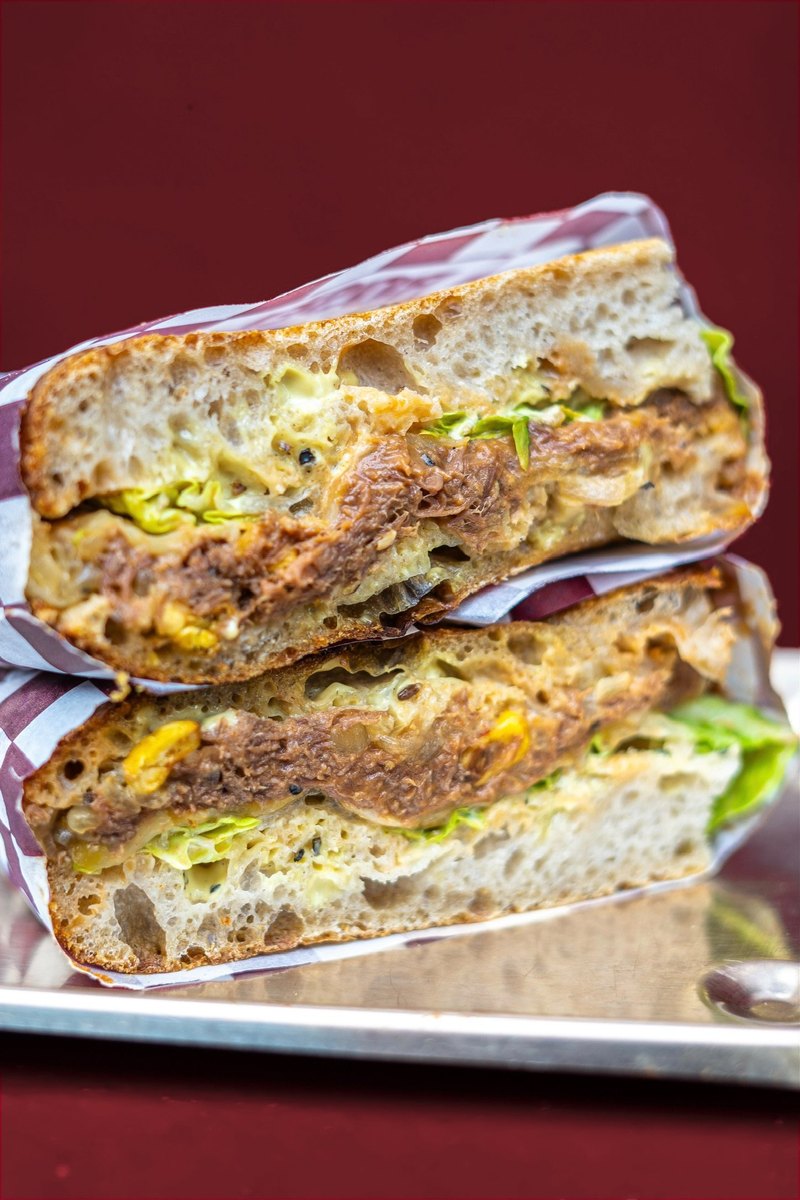 Braised Beef Melt, cut in half and stacked