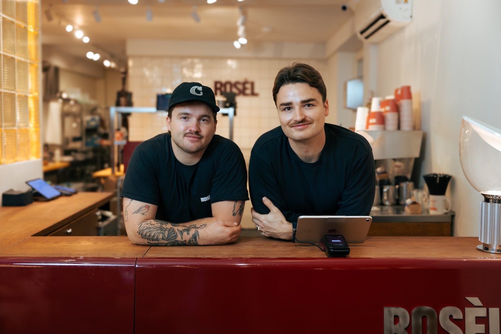 The Rosèl team behind the red counter